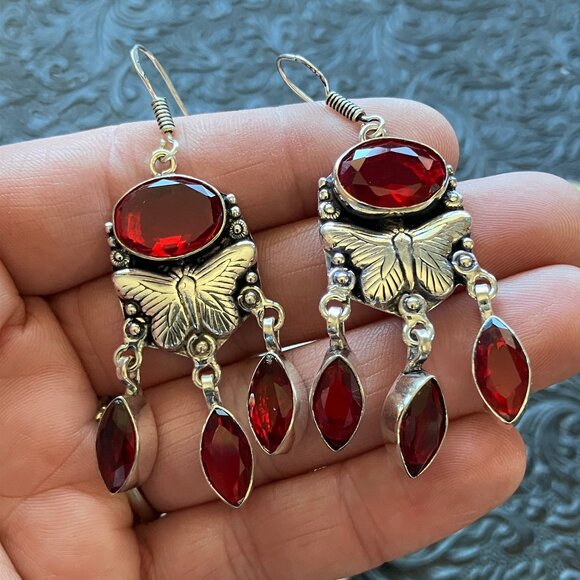 Dangly Faceted Garnet Butterfly Earrings (54 65776) - Picture 1 of 6